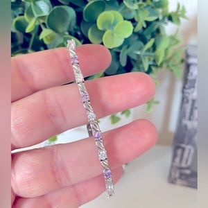 ATI Athra Trading Amethyst Cubic Link Tennis Bracelet Sterling Silver Size 7"